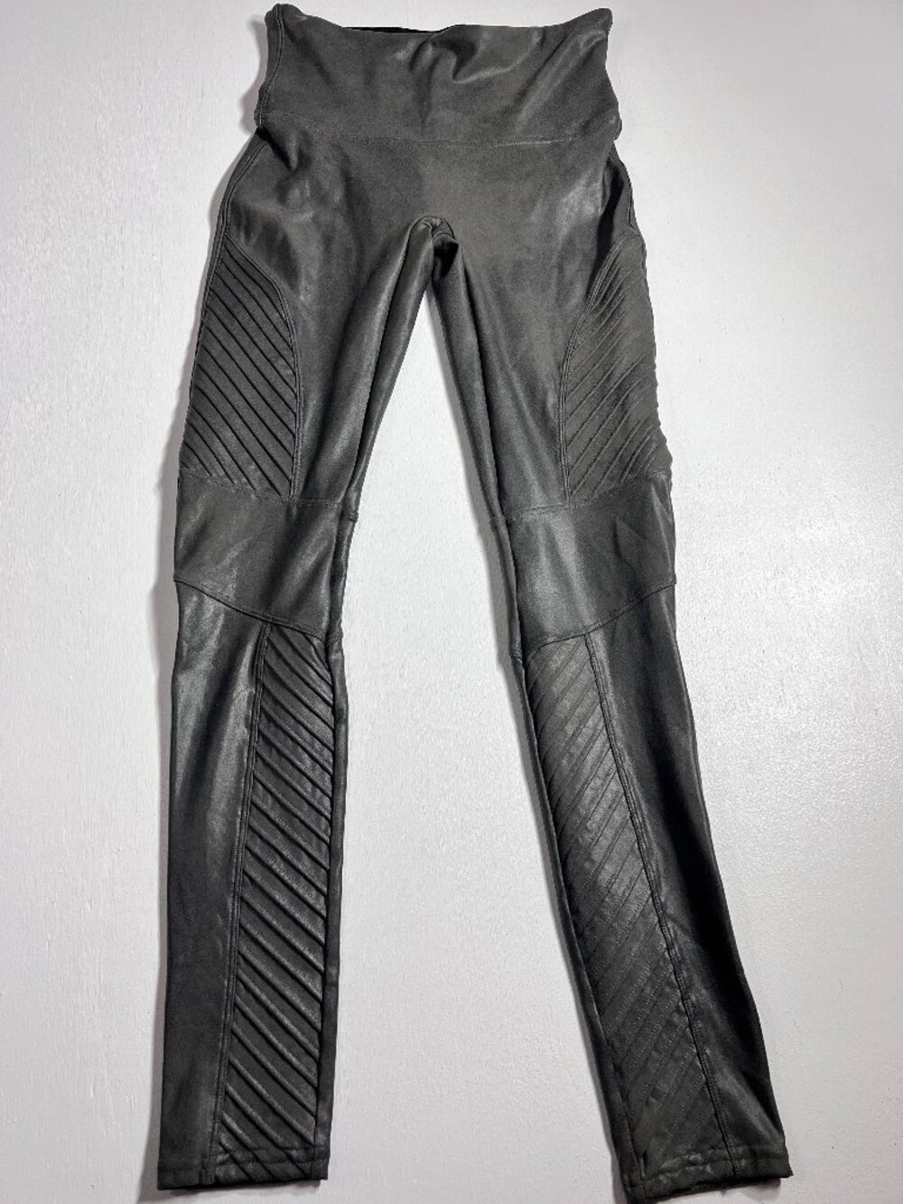 SPANX Faux Leather Moto Leggings Black High Rise Skinny Pants Size M